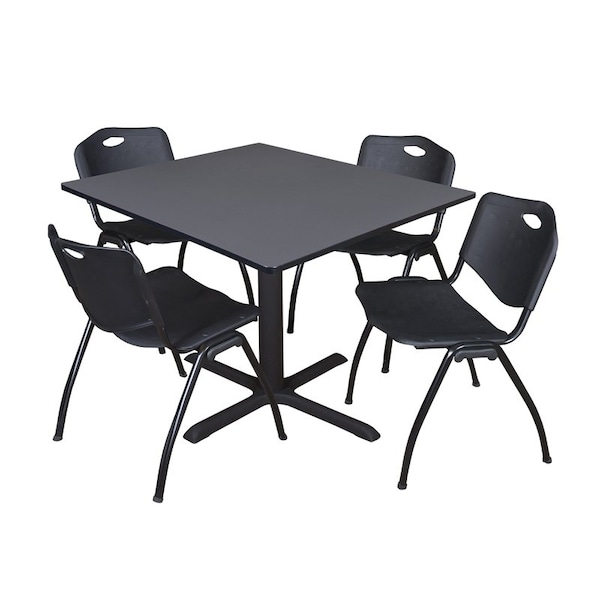 Cain Square Tables > Breakroom Tables > Cain Square Table & Chair Sets, Wood|Metal|Plastic Top, Grey - TB4848GY47BK
