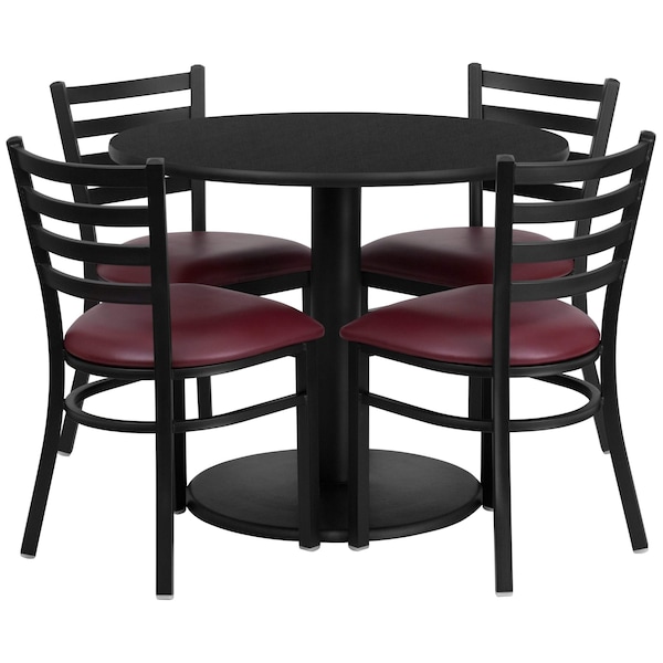 Flash Furniture Round Blk Lam Table, Brgundy Vinyl Seat, Rnd, 36", 36" W, 36" L, 30" H, Laminate Top, Wood Grain - RSRB1005-GG
