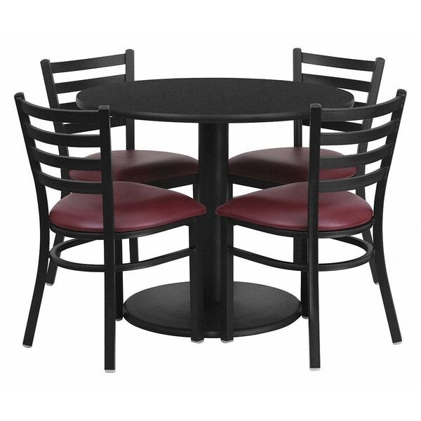 Flash Furniture Round Blk Lam Table, Brgundy Vinyl Seat, Rnd, 36", 36" W, 36" L, 30" H, Laminate Top, Wood Grain - RSRB1005-GG