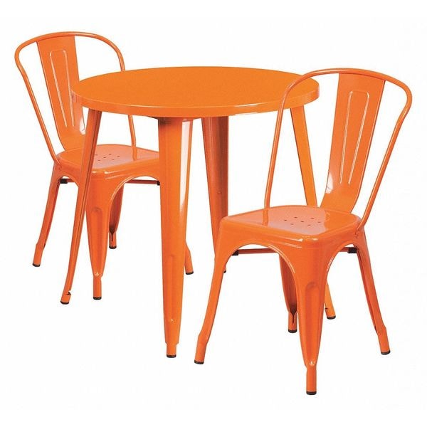 Flash Furniture Round Orange Metal Set, 30RD, 30" W, 30" L, 29.5" H, Metal Top, Orange - CH-51090TH-2-18CAFE-OR-GG