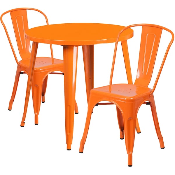 Flash Furniture Round Orange Metal Set, 30RD, 30" W, 30" L, 29.5" H, Metal Top, Orange - CH-51090TH-2-18CAFE-OR-GG