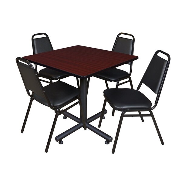 Kobe Square Tables > Breakroom Tables > Kobe Square Table & Chair Sets, Wood|Metal|Vinyl Top, Mahogany - TKB4242MH29BK