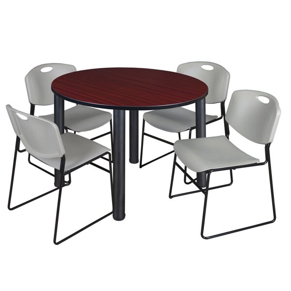 Regency Round Tables > Breakroom Tables > Kee Round Table & Chair Sets, Wood|Metal|Polypropylene Top - TB48RNDMHBPBK44GY