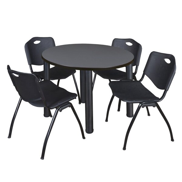 Kee Round Tables > Breakroom Tables > Kee Round Table & Chair Sets, Wood|Metal|Plastic Top, Grey - TB36RNDGYBPBK47BK