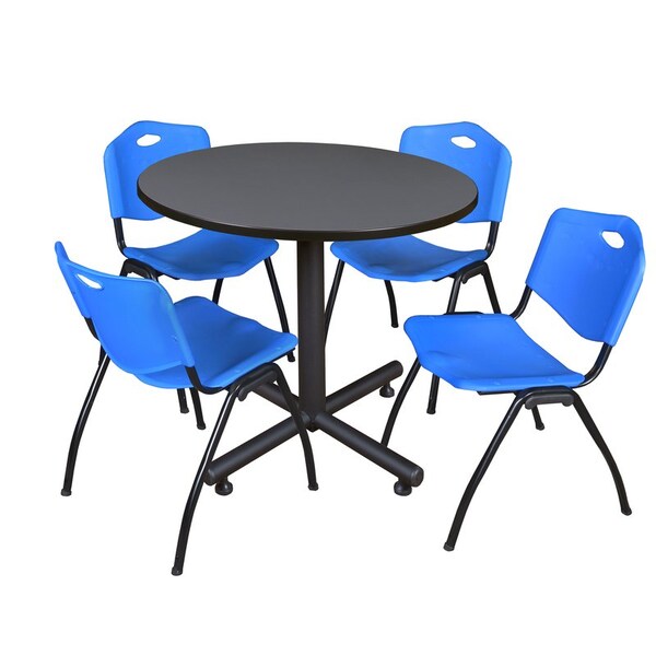Kobe Round Tables > Breakroom Tables > Kobe Round Table & Chair Sets, Wood|Metal|Plastic Top, Grey - TKB36RNDGY47BE