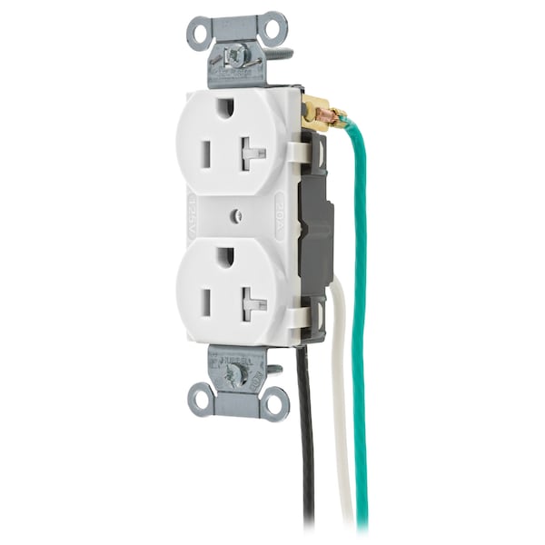 Hubbell Wiring Device-Kellems Straight Blade Devices, Receptacles, Tamper-Resistant Duplex, Commercial Grade, 2-Pole 3-Wire Grounding, 20A 125V, 5-20R, 8" Pre-Wired Solid Leads - CR20WHITRP1