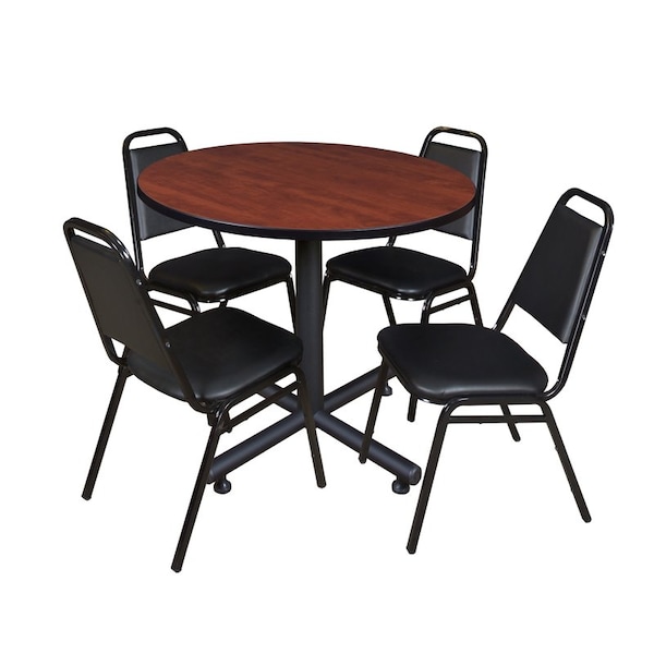 Kobe Round Tables > Breakroom Tables > Kobe Round Table & Chair Sets, Wood|Metal|Vinyl Top, Cherry - TKB42RNDCH29BK