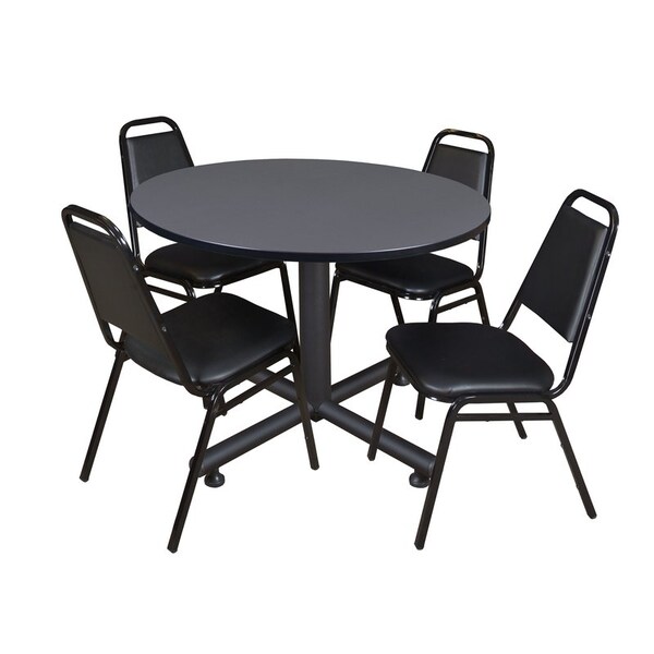 Kobe Round Tables > Breakroom Tables > Kobe Round Table & Chair Sets, Wood|Metal|Vinyl Top, Grey - TKB48RNDGY29BK