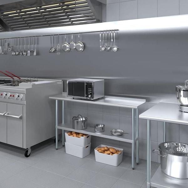Amgood 14 in. x 60 in. Stainless Steel Work Table with 1.5 in. Backsplash - WT-1460-BS-Z