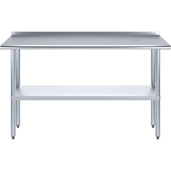 Amgood 14 in. x 60 in. Stainless Steel Work Table with 1.5 in. Backsplash - WT-1460-BS-Z