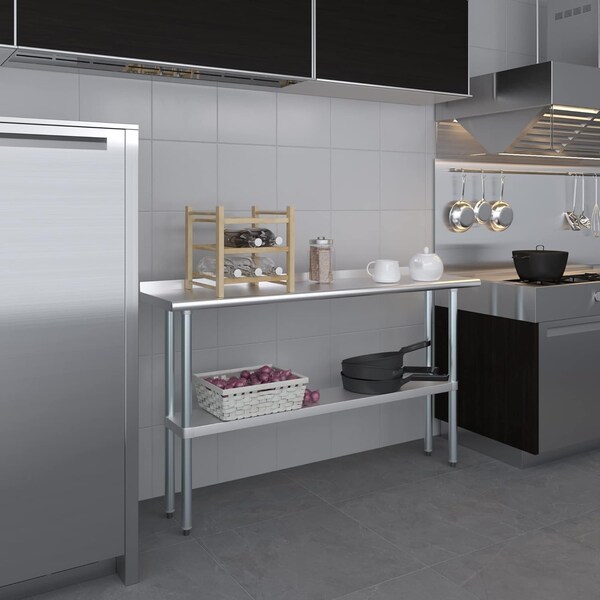 Amgood 14 in. x 60 in. Stainless Steel Work Table with 1.5 in. Backsplash - WT-1460-BS-Z