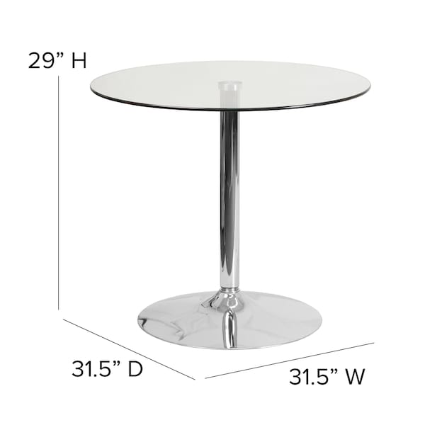 Flash Furniture Round Cafe Table, 31.5" W, 31.5" L, 29" H, Glass Top, Clear - CH-7-GG