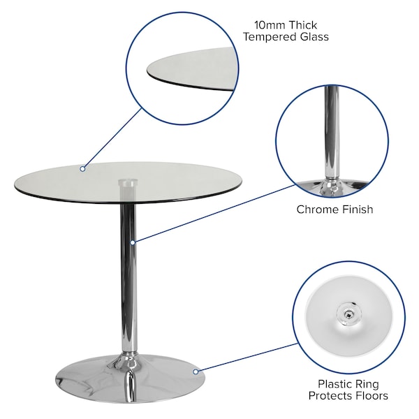 Flash Furniture Round Cafe Table, 31.5" W, 31.5" L, 29" H, Glass Top, Clear - CH-7-GG