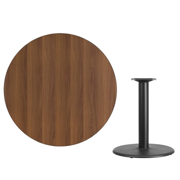 Flash Furniture Round Walnut Lmnt Table Top, Round w/Base, 42", 42" W, 31-1/8" H, Walnut - XU-RD-42-WALTB-TR24-GG