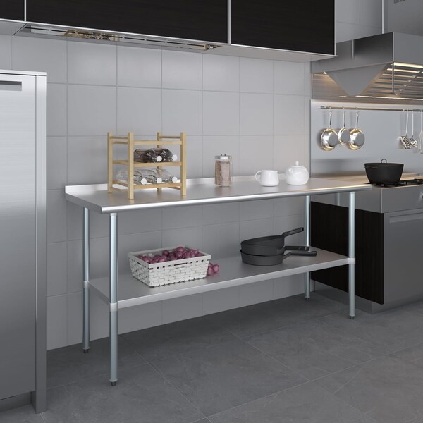 Amgood 24 in. x 72 in. Stainless Steel Work Table with 1.5 in. Backsplash - WT-2472-BS-Z