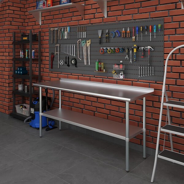 Amgood 24 in. x 72 in. Stainless Steel Work Table with 1.5 in. Backsplash - WT-2472-BS-Z