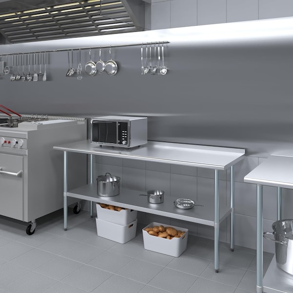Amgood 24 in. x 72 in. Stainless Steel Work Table with 1.5 in. Backsplash - WT-2472-BS-Z