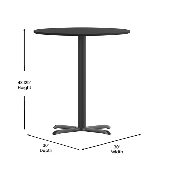 Flash Furniture Round Laminate Table Top, 30" W, 30" L, 43.125" H, Laminate Top, Wood Grain - XU-RD-30-BLKTB-T2222B-GG