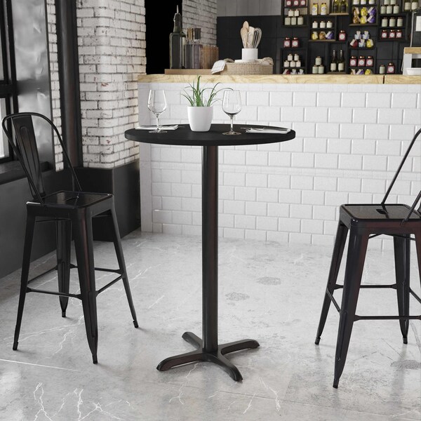 Flash Furniture Round Laminate Table Top, 30" W, 30" L, 43.125" H, Laminate Top, Wood Grain - XU-RD-30-BLKTB-T2222B-GG
