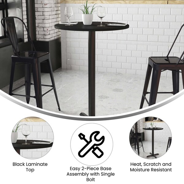 Flash Furniture Round Laminate Table Top, 30" W, 30" L, 43.125" H, Laminate Top, Wood Grain - XU-RD-30-BLKTB-T2222B-GG