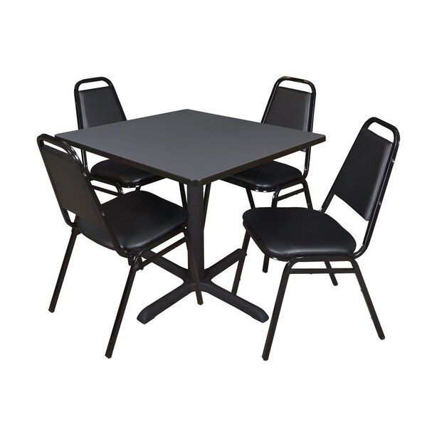 Cain Square Tables > Breakroom Tables > Cain Square Table & Chair Sets, Wood|Metal|Vinyl Top, Grey - TB4242GY29BK