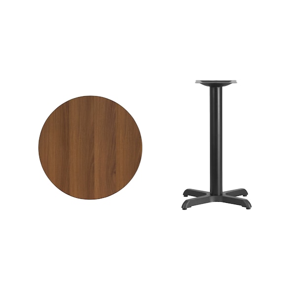 Flash Furniture Round Walnut Table Top, Round w/X-Base, 24", 24" W, 24" L, 31.125" H, Laminate Top, Wood Grain - XU-RD-24-WALTB-T2222-GG