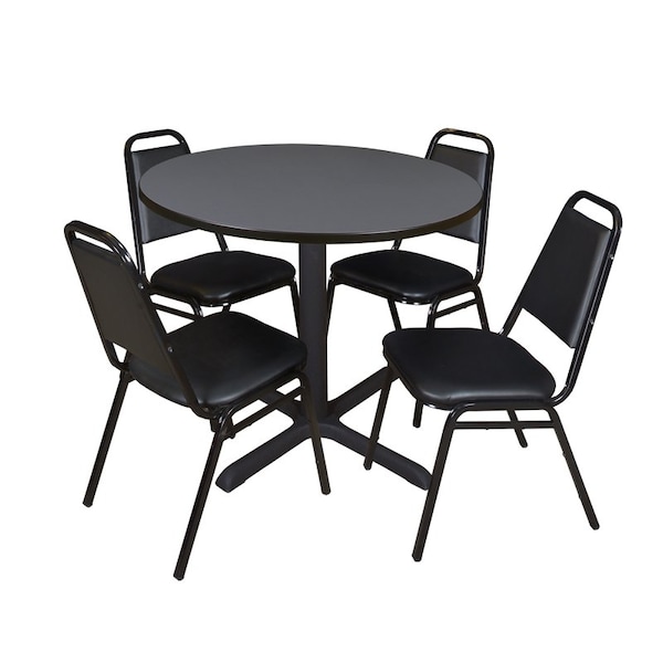 Cain Round Tables > Breakroom Tables > Cain Round Table & Chair Sets, Wood|Metal|Vinyl Top, Grey - TB42RNDGY29BK