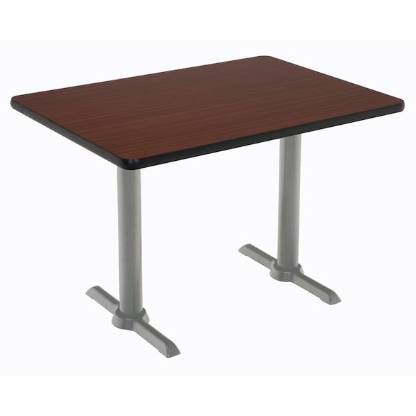 Kfi Rectangle KFI Mode 30" x 60" Conference Table, Mahogany Finish, Silver T-leg Base, Bistro Height - T3060-B2065-SL-MH-38