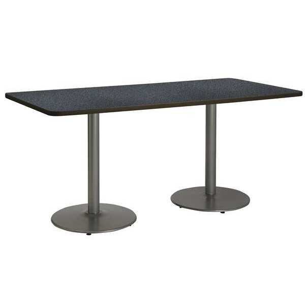 Kfi Rectangle KFI 36" x 72" Pedestal Table with Graphite Nebula Top, Round Silver Base, 72 W, 36 L - T3672-B1922-SL-GRN