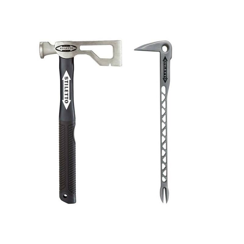 Stiletto Drywall Axe Fiberglass Hammer with 13 in. Handle with 12 in. Titanium Clawbar Nail Puller with Dimpler - DRYAXE9-F-TICLW12