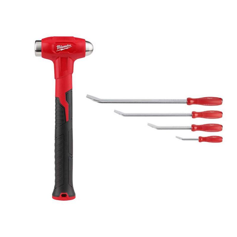 Milwaukee 16 oz. Dead Blow Ball Peen Hammer with Pry Bar Set - 48-22-9140-48-22-9214