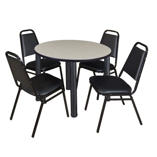 Kee Round Tables > Breakroom Tables > Kee Round Table & Chair Sets, Wood|Metal|Vinyl Top, Maple - TB36RNDPLBPBK29BK