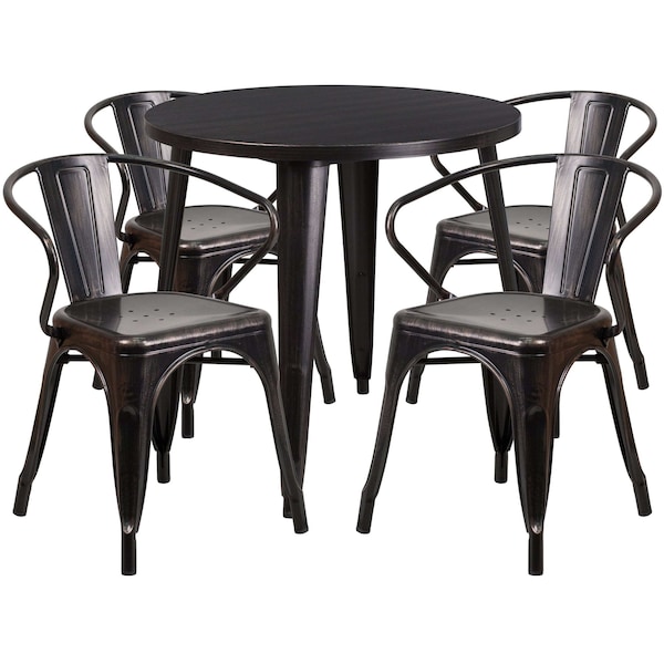 Flash Furniture Round 30" W, 30" L, 29.5" H, Metal Top, Gold - CH-51090TH-4-18ARM-BQ-GG