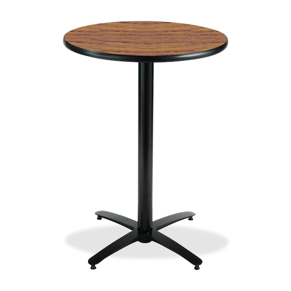 Kfi Round KFI 36in Medium Oak Breakroom Table with Arched X Base, HPL Top, Medium Oak - T36RD-B2125-38-MO