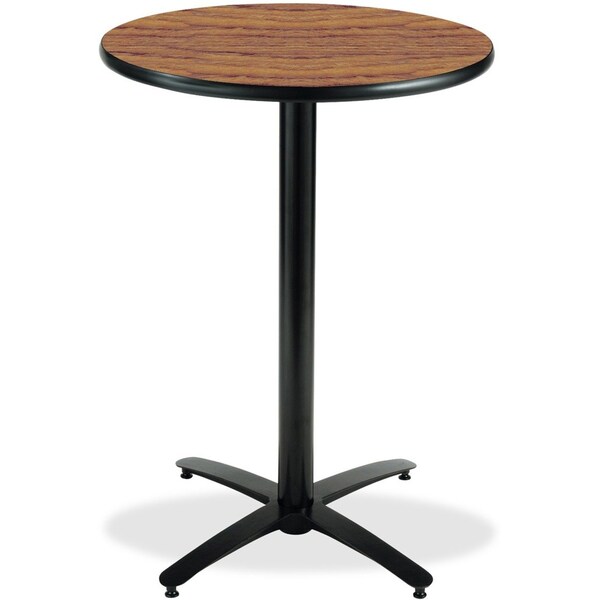 Kfi Round KFI 36in Medium Oak Breakroom Table with Arched X Base, HPL Top, Medium Oak - T36RD-B2125-38-MO