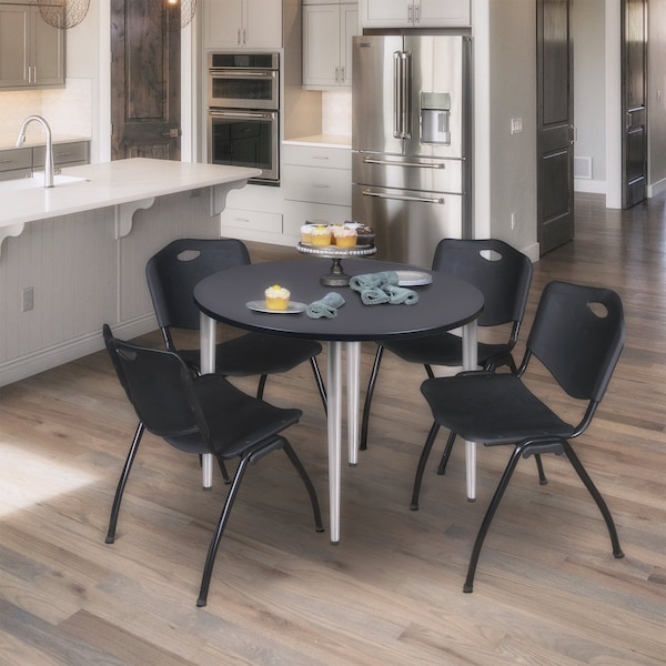 Regency Kahlo Round Table & Chair Sets, 42 W, 42 L, 29 H, Wood, Metal, Plastic Top, Grey - TPL42RNDGYCM47BK