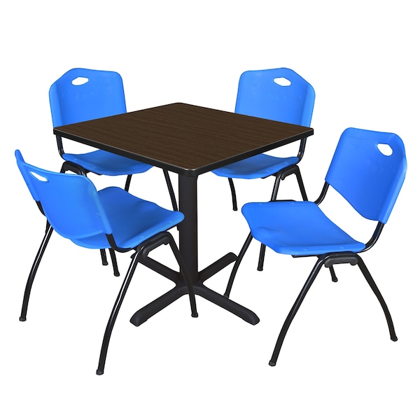 Regency Square Cain Breakroom Table W/ 4 M Stack Chairs, 30 in W, 30 in L, Neo Walnut - TB3030NW47BE
