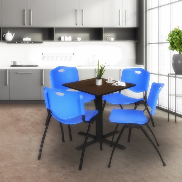 Regency Square Cain Breakroom Table W/ 4 M Stack Chairs, 30 in W, 30 in L, Neo Walnut - TB3030NW47BE