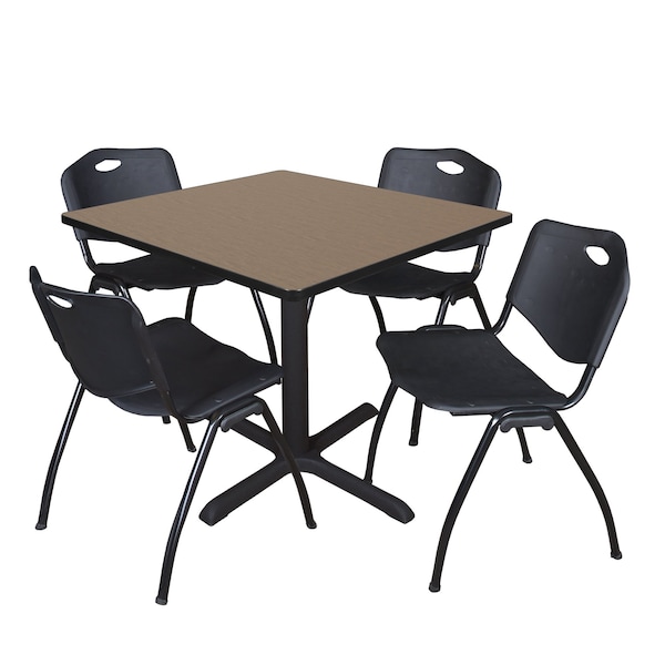 Regency Square Cain Breakroom Table W/ 4 M Stack Chairs, 36 in W, 36 in L, Noble Oak - TB3636NO47BK