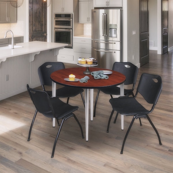 Regency Kahlo Round Table & Chair Sets, 36 W, 36 L, 29 H, Wood, Metal, Plastic Top, Cherry - TPL36RNDCHCM47BK