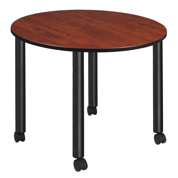 Regency Kee Mobile Tables, 48 W, 48 L, 29 H, Wood, Metal Top, Cherry - TBMC48RNDCHBK