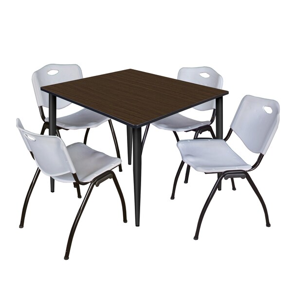 Regency Square Kahlo Breakroom Table W/ 4 M Stack Chairs, 48 in W, 48 in L, Neo Walnut - TPL4848NWBK47GY