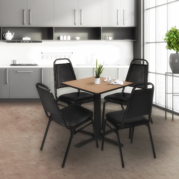 Regency Square Cain Breakroom Table W/ 4 Restaurant Stack Chairs, 30 in W, 30 in L, Noble Oak - TB3030NO29BK