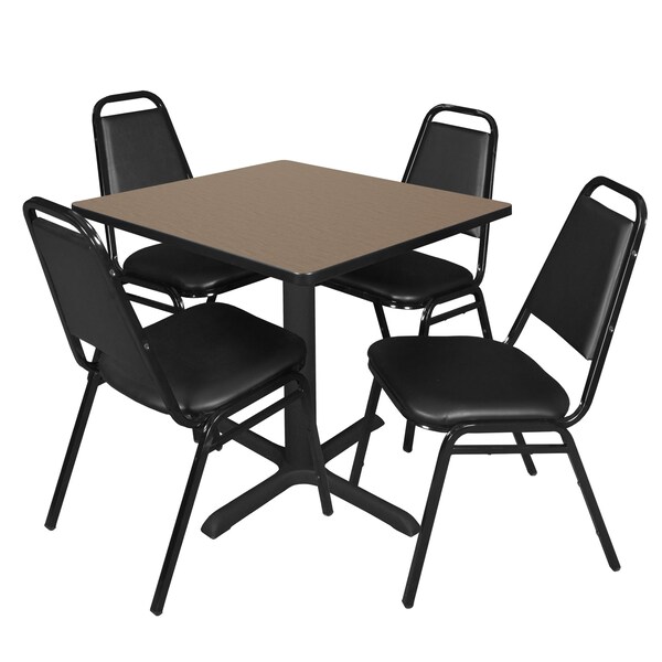 Regency Square Cain Breakroom Table W/ 4 Restaurant Stack Chairs, 30 in W, 30 in L, Noble Oak - TB3030NO29BK