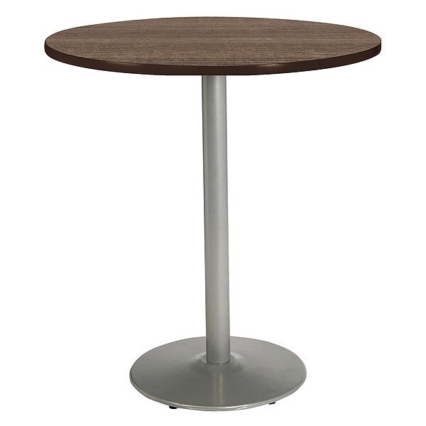 Kfi Round KFI Mode 48" Round Top Breakroom Table, Studio Teak Finish, Round Silver Base, Bistro Height - T48RD-B1930-SL-7960K-38