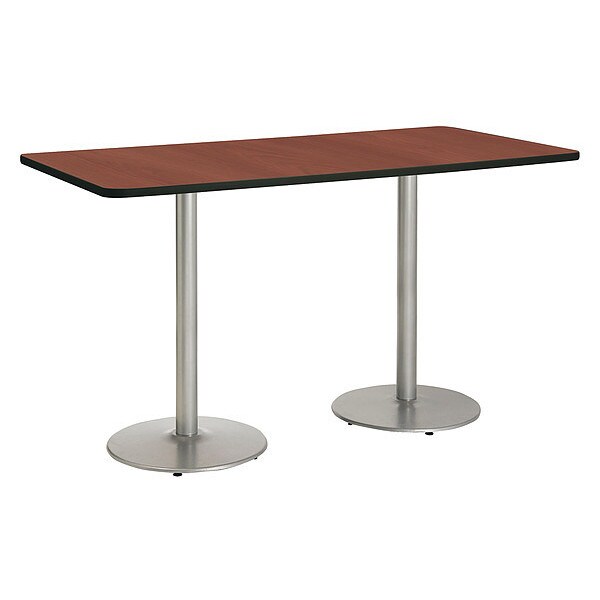 Kfi Rectangle KFI Mode 42" x 96" Conference Table, Mahogany Finish, Round Silver Base, Bistro Height - T4296-B1922-SL-MH-38