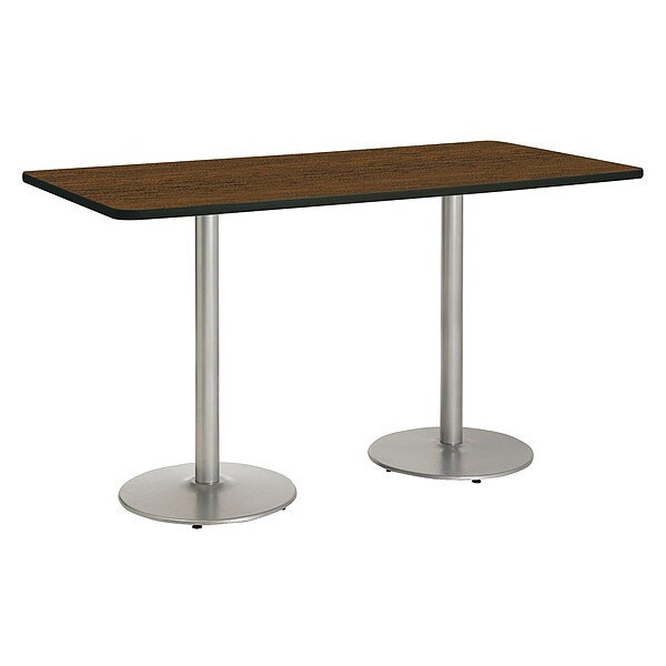 Kfi Rectangle KFI Mode 42" x 96" Conference Table, Walnut Finish, Round Silver Base, Bistro Height - T4296-B1922-SL-WL-38