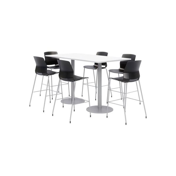 Kfi KFI Table & Stool Set, 72"Lx36"W, White Table With Black Stools - OLTFL3672RA-B1922-SL-41-D354-OL2700BR-P