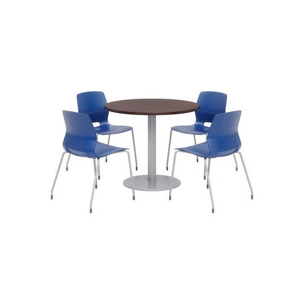 Kfi KFI 36" Round Dining Table & Chair Set, Espresso Table With Navy Chairs - OLTFL36RD-B1922-SL-7933K-4-OL2700-P03