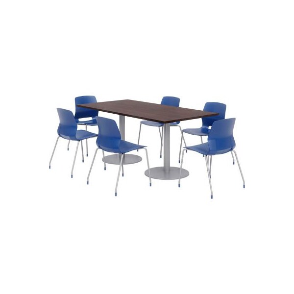 Kfi KFI Table & Chair Set, 72"Lx36"W, Espresso Table With Navy Chairs - OLTFL3672RA-B1922-SL-7933K-OL2700-P03
